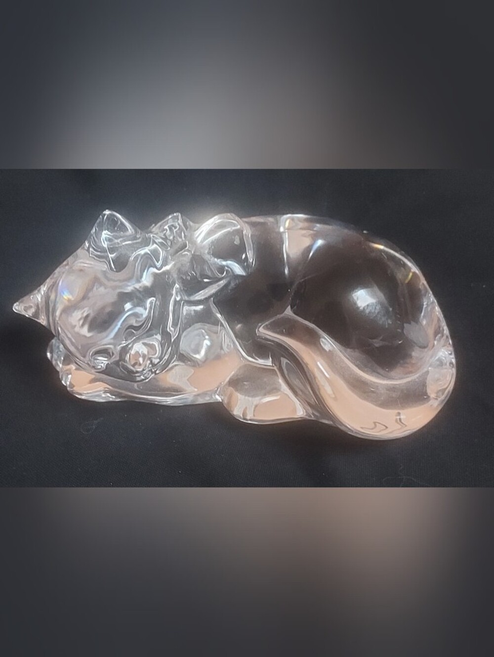 Lenox Fine Crystal Art Glass Resting Sleeping Cat Paperweight Figurine READ